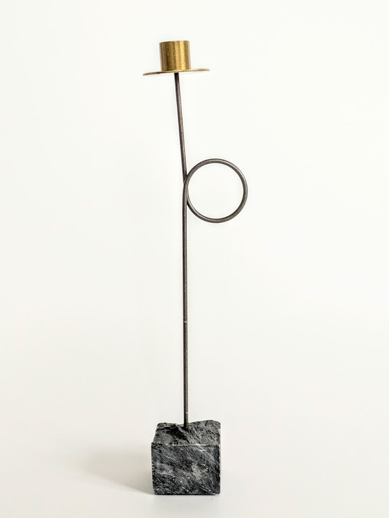 Image 1 of Set 3 Candleholders | 1980'S Ikea "Kräsen" | Steel, Brass, Granit