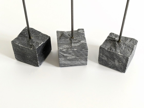 Image 1 of Set 3 Candleholders | 1980'S Ikea "Kräsen" | Steel, Brass, Granit