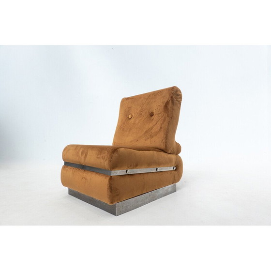 Image 1 of Mid-century cognac velvet and metal structure living room set, Italy 1970s