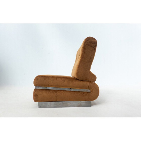 Image 1 of Mid-century cognac velvet and metal structure living room set, Italy 1970s