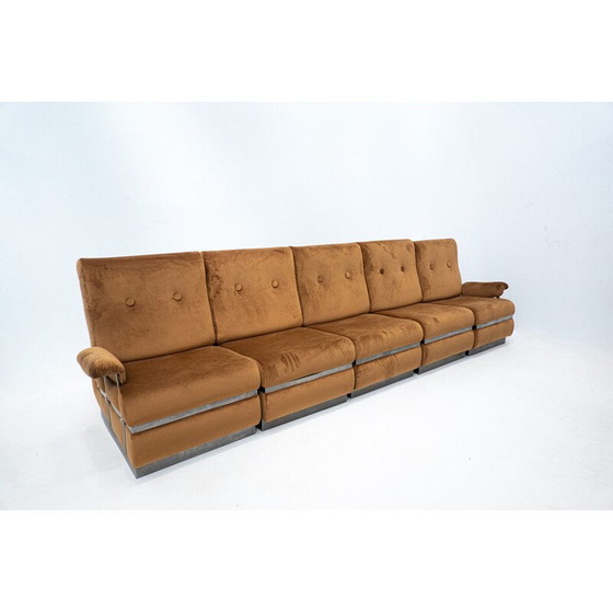 Image 1 of Mid-century cognac velvet and metal structure living room set, Italy 1970s