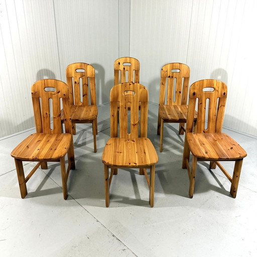 6 Effezeta Dining Chairs In Pine 1970-80'S Italy