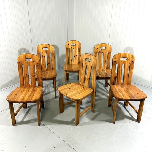 6 Effezeta Dining Chairs In Pine 1970-80'S Italy