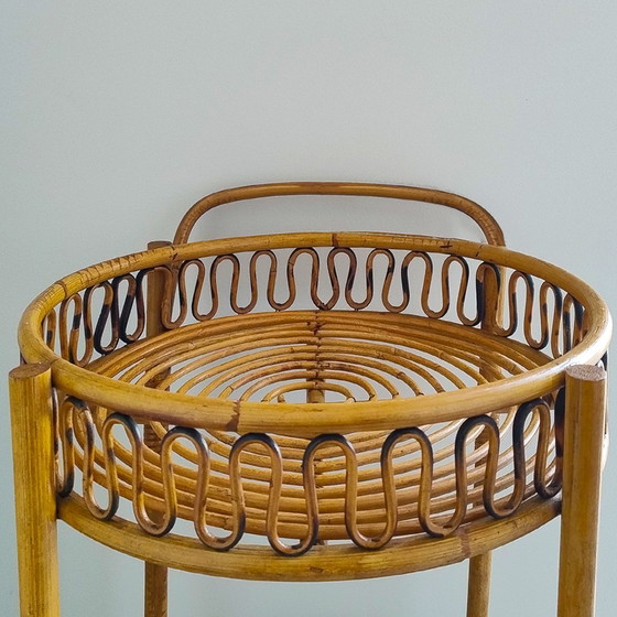 Image 1 of 1960S Gorgeous Bamboo & Rattan Serving Bar Cart Trolley