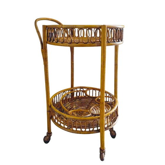 Image 1 of 1960S Gorgeous Bamboo & Rattan Serving Bar Cart Trolley