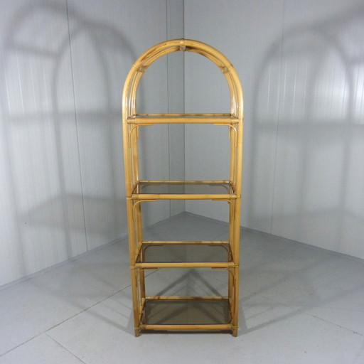 Vintage Rattan & Smoke Glass Rack 1970'S