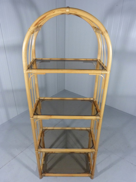 Image 1 of Vintage Rattan & Smoke Glass Rack 1970'S