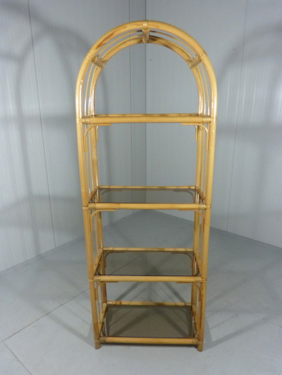Image 1 of Vintage Rattan & Smoke Glass Rack 1970'S