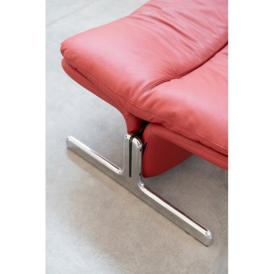 Image 1 of Vintage armchair and ottoman in metal and red leather by Vitelli and Ammannati for Brunati, Italy 1980