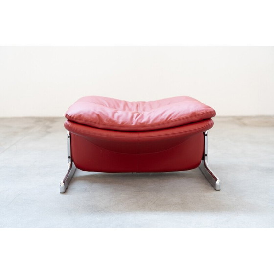 Image 1 of Vintage armchair and ottoman in metal and red leather by Vitelli and Ammannati for Brunati, Italy 1980