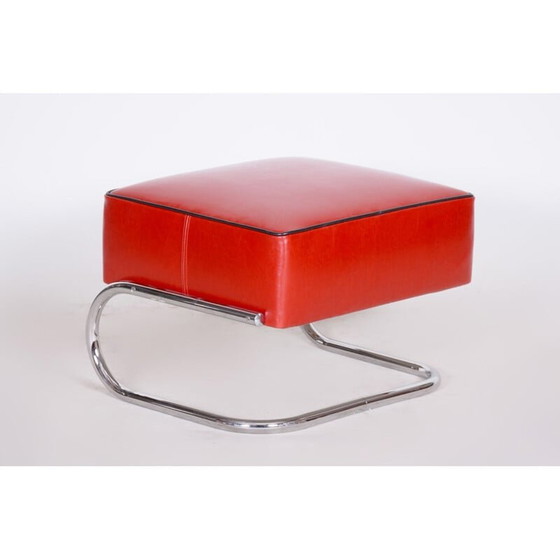 Image 1 of Poltrona vintage con pouf rosso di Mucke Melder, Cecoslovacchia, anni '30