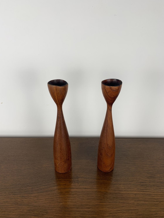 Image 1 of Teak Candle Holder Duo, Circa 1960, Denmark