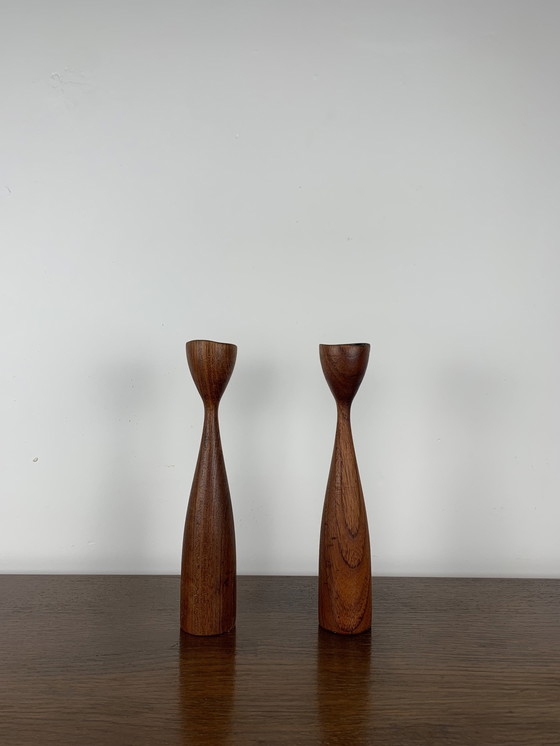 Image 1 of Teak Candle Holder Duo, Circa 1960, Denmark