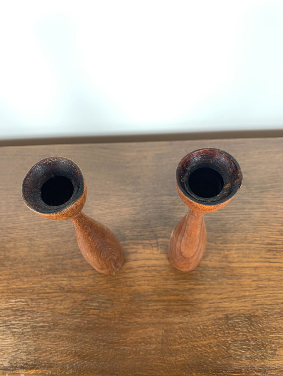 Image 1 of Teak Candle Holder Duo, Circa 1960, Denmark