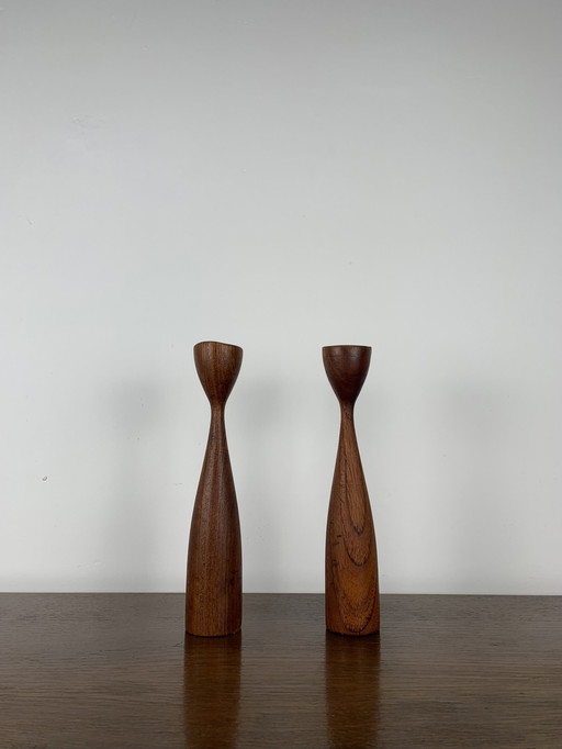 Teak Candle Holder Duo, Circa 1960, Denmark