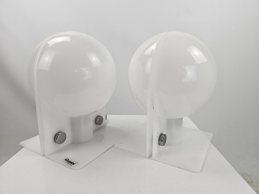 Set of Table Lamps White Guzzini Model Sirio From Brazzoli