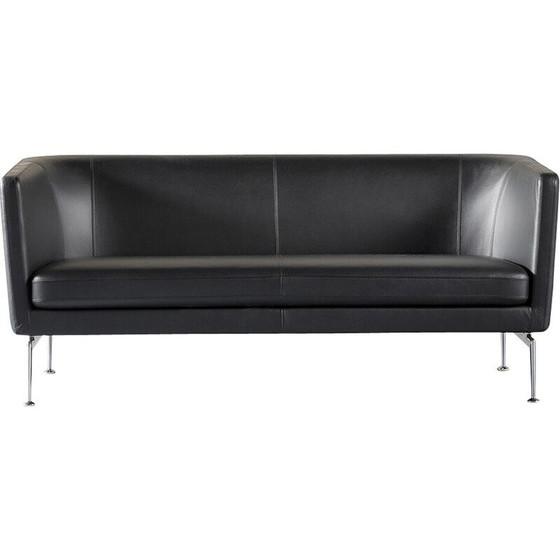 Image 1 of Vintage Vitra Suita 2-seater sofa in black leather by Charles and Ray Eames, Germany 1990