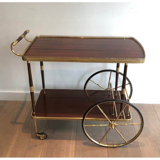 Image 1 of Vintage mahogany and brass serving table, France 1940s