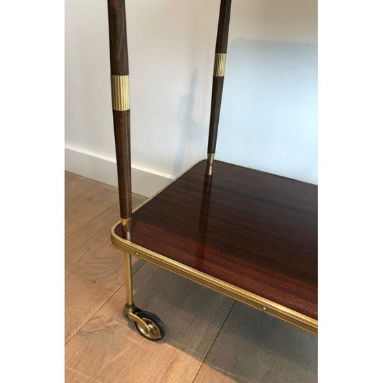 Image 1 of Vintage mahogany and brass serving table, France 1940s