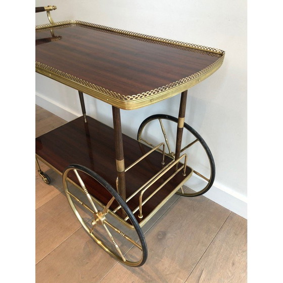 Image 1 of Vintage mahogany and brass serving table, France 1940s