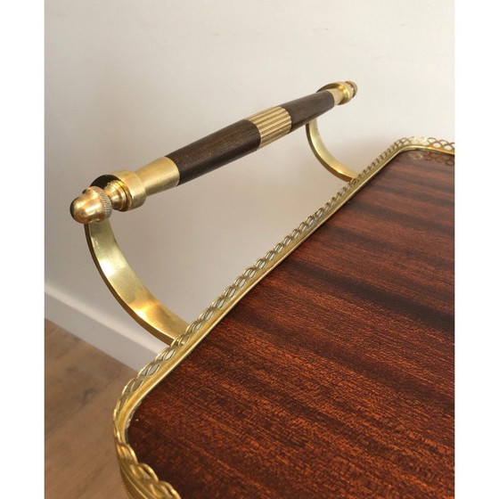 Image 1 of Vintage mahogany and brass serving table, France 1940s