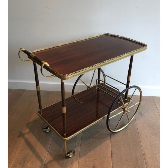 Image 1 of Vintage mahogany and brass serving table, France 1940s