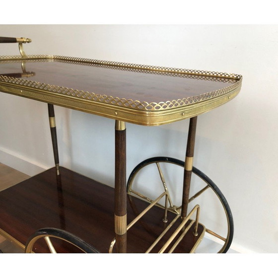Image 1 of Vintage mahogany and brass serving table, France 1940s