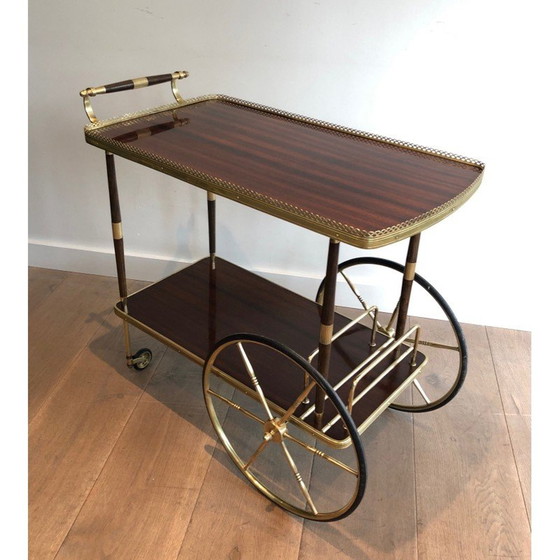 Image 1 of Vintage mahogany and brass serving table, France 1940s