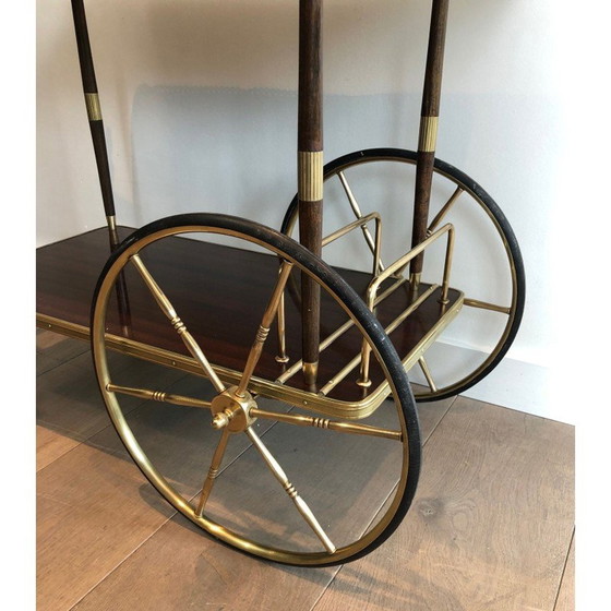Image 1 of Vintage mahogany and brass serving table, France 1940s
