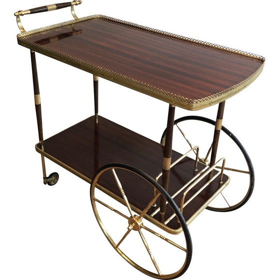 Image 1 of Vintage mahogany and brass serving table, France 1940s