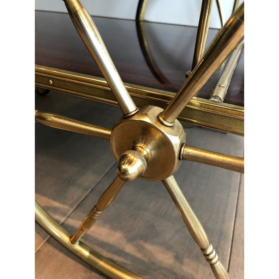 Image 1 of Vintage mahogany and brass serving table, France 1940s