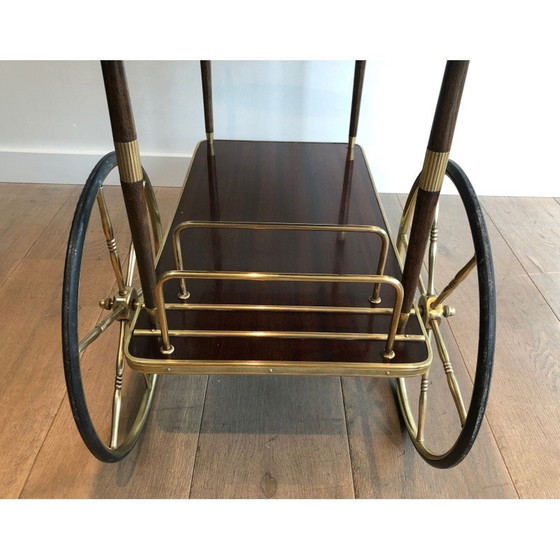 Image 1 of Vintage mahogany and brass serving table, France 1940s