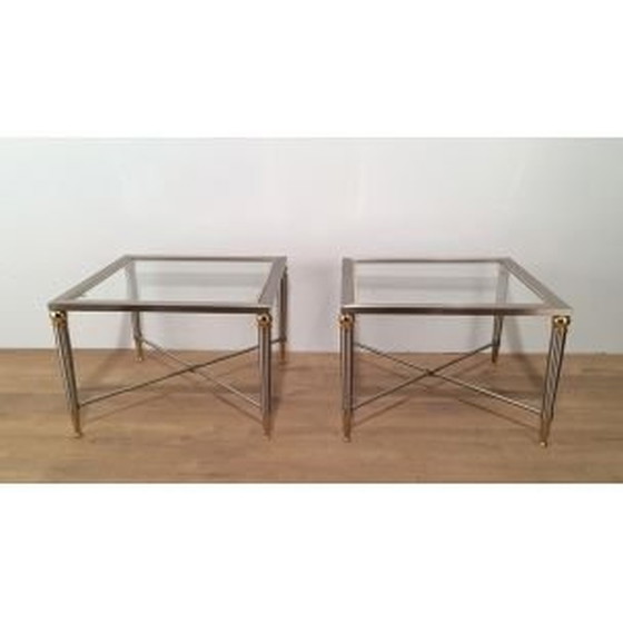 Image 1 of Coppia di estremità per divano vintage in acciaio spazzolato e ottone, 1970