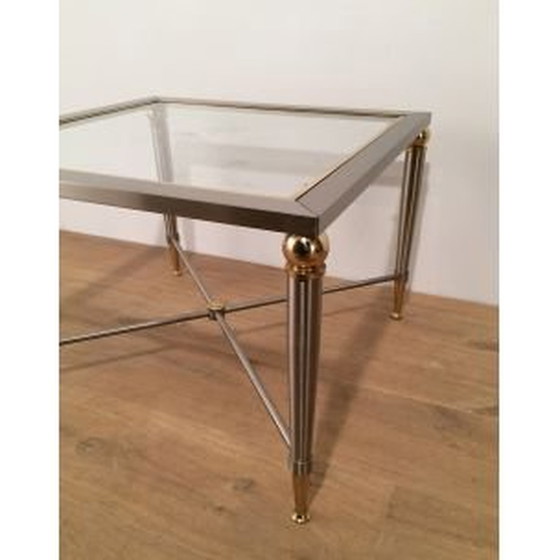 Image 1 of Coppia di estremità per divano vintage in acciaio spazzolato e ottone, 1970