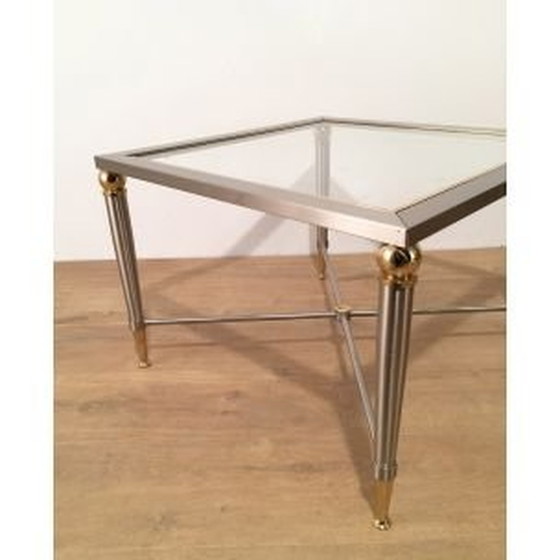 Image 1 of Coppia di estremità per divano vintage in acciaio spazzolato e ottone, 1970