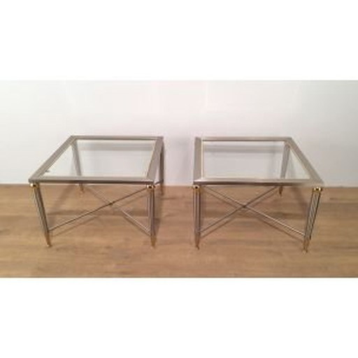 Coppia di estremità per divano vintage in acciaio spazzolato e ottone, 1970