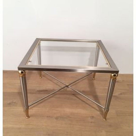 Image 1 of Coppia di estremità per divano vintage in acciaio spazzolato e ottone, 1970