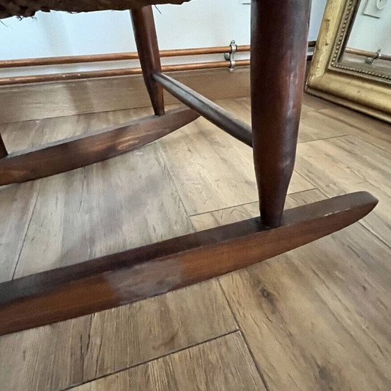 Image 1 of Pair of vintage rocking chairs for children in wood and straw