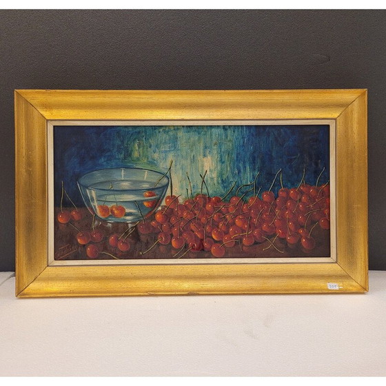Image 1 of Vintage painting representing dozens of red cherries by José Luis Capitaine
