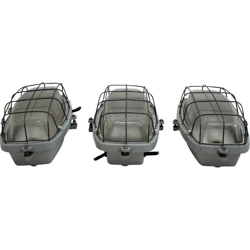 Set of 3 vintage metal and glass ceiling lamps, Czechoslovakia 1960s