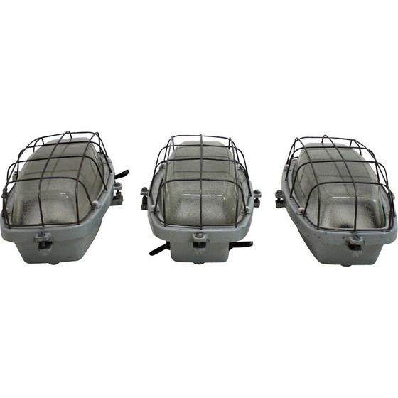 Image 1 of Set di 3 lampade da soffitto vintage in metallo e vetro, Cecoslovacchia anni '60