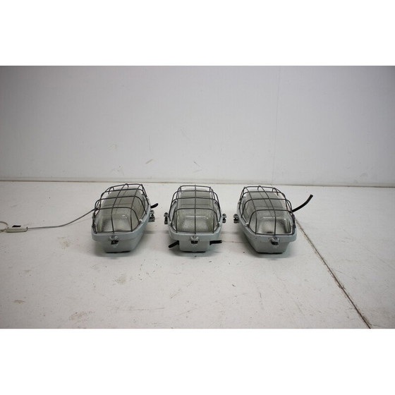 Image 1 of Set di 3 lampade da soffitto vintage in metallo e vetro, Cecoslovacchia anni '60