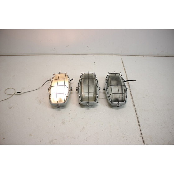 Image 1 of Set di 3 lampade da soffitto vintage in metallo e vetro, Cecoslovacchia anni '60