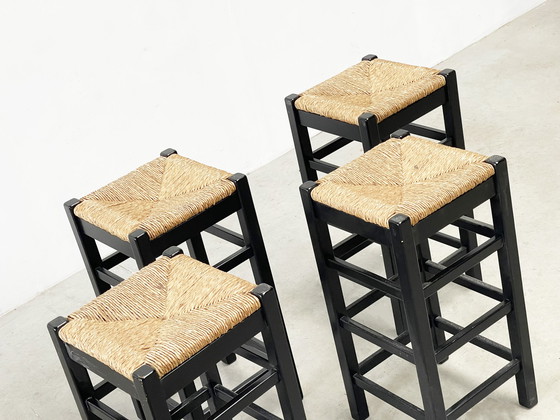 Image 1 of set of four rattan and wood barstools