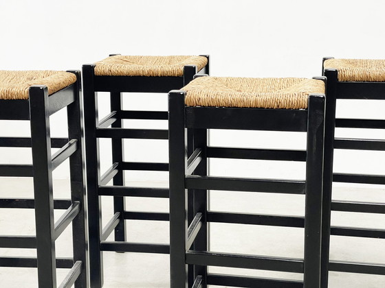 Image 1 of set of four rattan and wood barstools