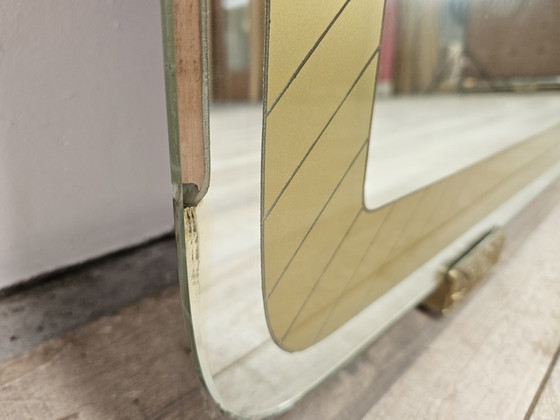 Image 1 of Mid-Century Mirror With Golden And Brass Decorations 