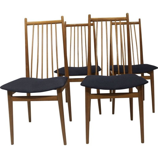 Set of 4 Scandinavian vintage chairs in solid beechwood, 1950
