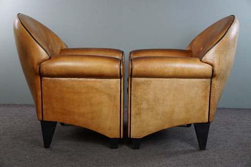 Set of two Bart van Bekhoven sheep leather designer armchairs/ armchairs