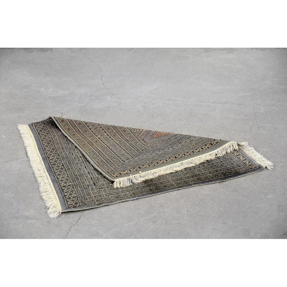 Image 1 of Tappeto Bukhara vintage pakistano blu e grigio tessuto a mano, anni '60