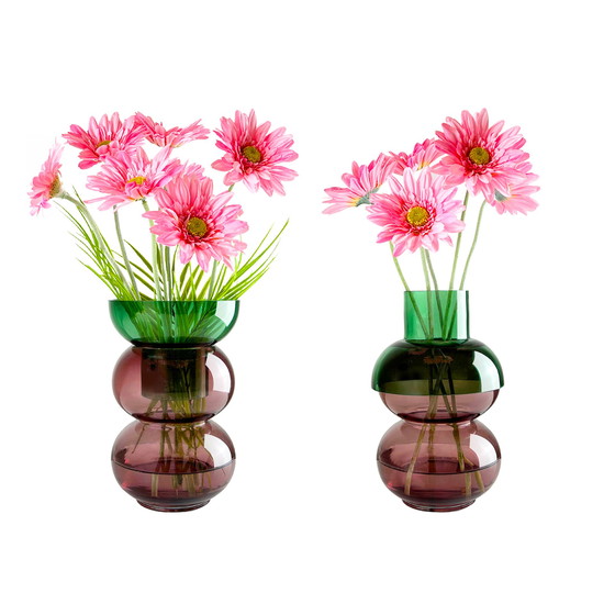 Image 1 of Cloudnola Bubble Flip Vase Medium Green and Pink Glass